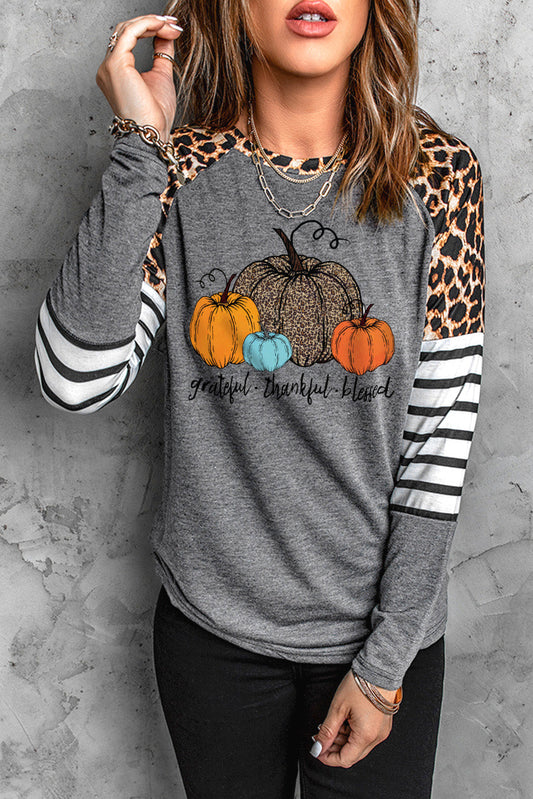 Graphic Striped Raglan Sleeves Top