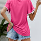 Pom-Pom Trim Flutter Sleeve Round Neck Tee