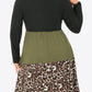 Plus Size Leopard Color Block Long Sleeve Dress