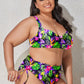 Plus Size Printed Drawstring Detail Bikini Set