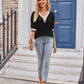 Printed Contrast V-Neck Tee