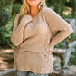 Plus Size Waffle-Knit Spliced Lace Top