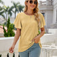 Eyelet Flutter Sleeve Round Neck Top