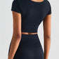 Notched Neck Short Sleeve Cropped Sports Top