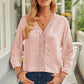 Swiss Dot Three-Quarter Sleeve Spliced Lace Blouse