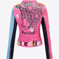 Full Size Printed Contrast Studded PU Leather Jacket