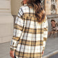 Plaid Dropped Shoulder Curved Hem High-Low Shacket