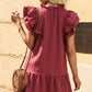 Ruffle Shoulder Tie-Neck Tiered Dress