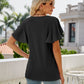 Eyelet Flutter Sleeve Round Neck Top