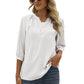 Swiss Dot Notched Neck Three-Quarter Sleeve Blouse