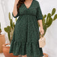 Plus Size Printed Surplice Ruffle Hem Dress