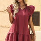 Ruffle Shoulder Tie-Neck Tiered Dress