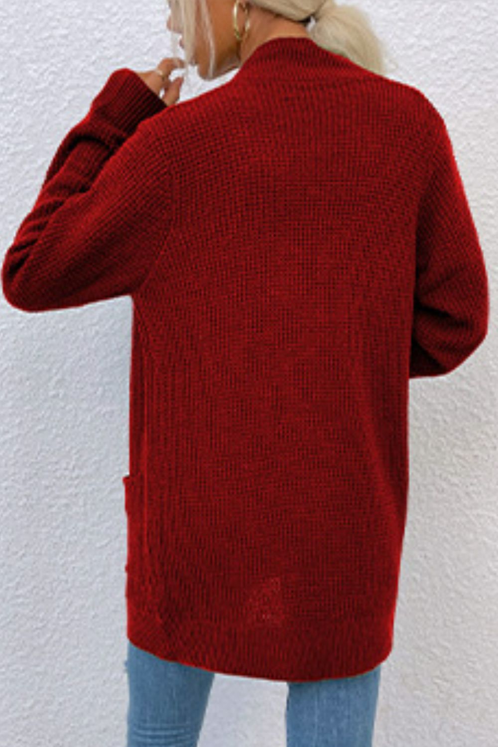 Ribbed Trim Longline Cardigan with Pockets