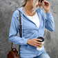 Distressed Zip Up Drawstring Detail Hoodie