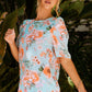 Summer Lover Floral Puff Sleeve Round Neck Blouse