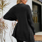 Ribbed Trim Cable-Knit Drop Shoulder Cardigan