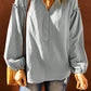 Balloon Sleeve Frill Trim Notched Neck Blouse