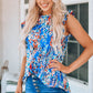 Abstract Print Ruffle Shoulder Top