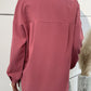 Half Button Pleated Detail Side Slit Blouse