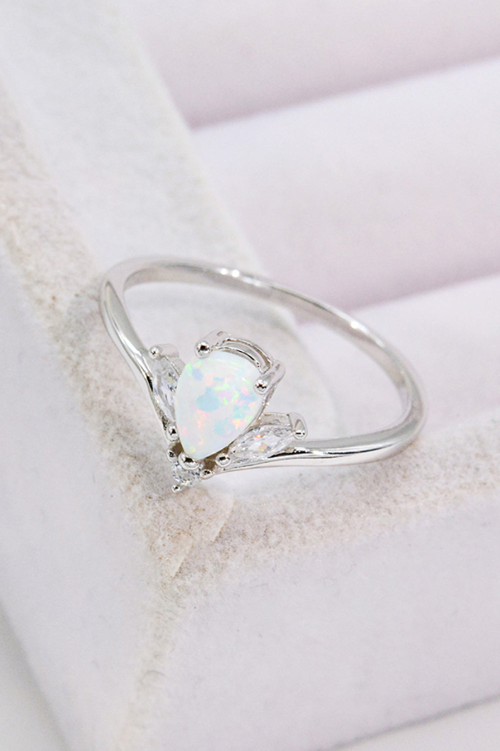 Modern Style Opal Platinum-Plated Ring