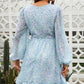 Ditsy Floral Cutout Drawstring Detail Puff Sleeve Dress