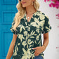 Floral Notched Neck Cuffed Blouse