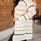 Striped Rib-Knit Open Front Pocketed Cardigan