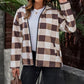 Plaid Drawstring Hem Zip Up Hooded Jacket