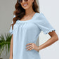Frill Trim Puff Sleeve Square Neck Blouse