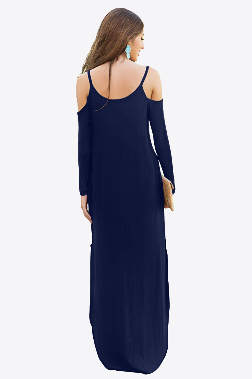 Cold-Shoulder Split Dress with Pockets
