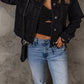 Frayed Trim Button Down Denim Jacket