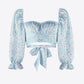 Printed Long Flounce Sleeve Cropped Blouse