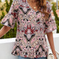 Printed Flounce Sleeve Ruffle Hem Blouse