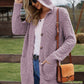 Popcorn-Knit Long Sleeve Hooded Cardigan