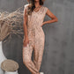 Animal Print Capped Sleeve Jogger Jumpsuit with Pockets