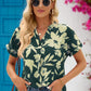 Floral Notched Neck Cuffed Blouse