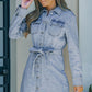 Button Down Collared Neck Belted Denim Dress