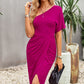 Ruched One-Shoulder Tulip Hem Dress