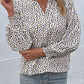 Printed Notched Neck Ruffled Lantern Sleeve Blouse