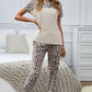 Leopard Splicing Short Sleeve Two Pieces Loungewear