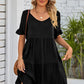 V-Neck Flounce Sleeve Tiered Dress