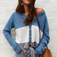 Color Block Waffle Knit V-Neck Top