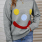 Smiley Face Dropped Shoulder Ribbed Trim Sweater