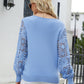 Lace Sleeve Ribbed Trim V-Neck Sweater