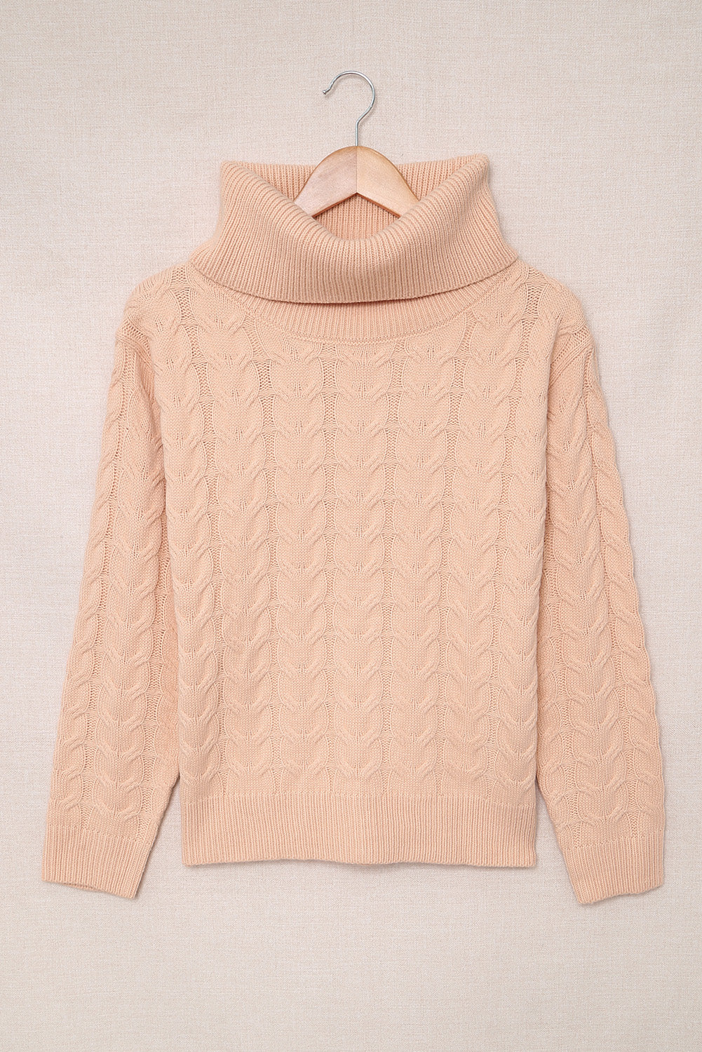 Cable-Knit Dropped Shoulder Turtleneck Knitted Sweater