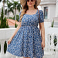 Plus Size Floral Square Neck A-Line Dress