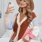 Color Block Button-Up Dropped Shoulder Plunge Cardigan