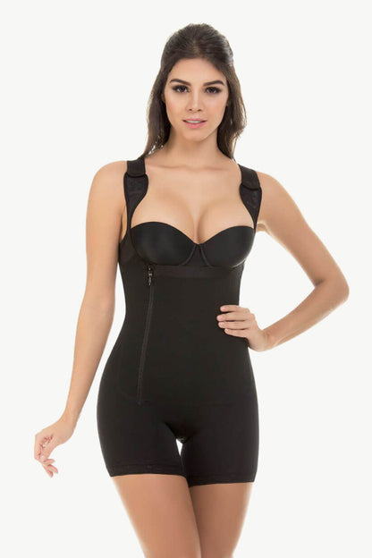 Full Size Zipper Detail Lace Trim Shapewear