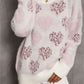 Heart Print Pearl Detail Fuzzy Sweater