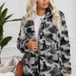 Printed Button Detail Teddy Jacket with Pockets
